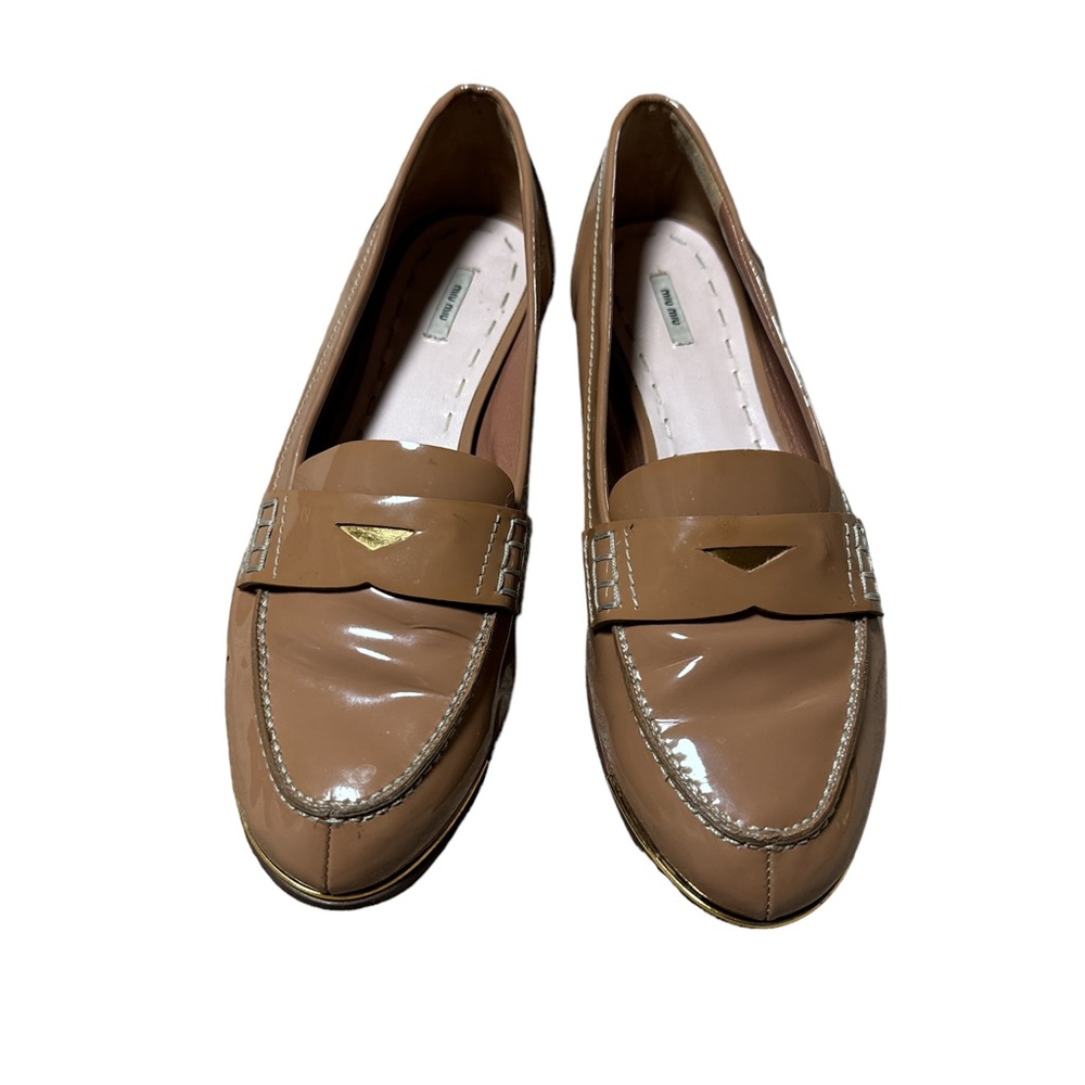 Miu Miu Patent Leather Penny Loafers in Tan - size 40 or US 9.5